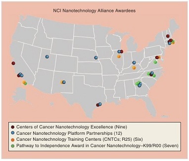 Map of the second phase of the Alliance for Nanotechnology in Cancer-funded centers and groups.
