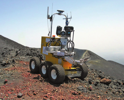 Figure 1. Robovolc operating on Mt. Etna, Italy, Europe's largest active volcano. (Photo courtesy of University of Catania.)